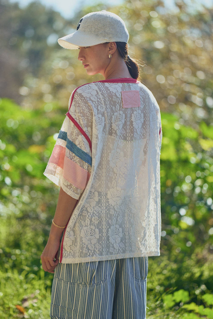 USA Patchwork Floral Lace Top &amp; Inner Tank Set