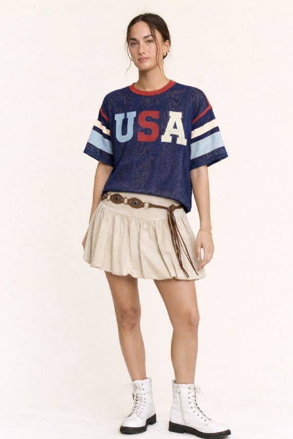 USA Patchwork Floral Lace Top &amp; Inner Tank Set