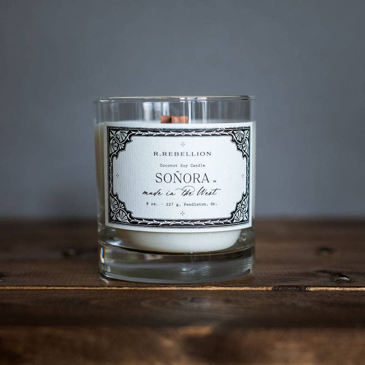 Soñora Western-Bohemian Wood Wick Candle | Juniper &amp; Amber Coconut Soy