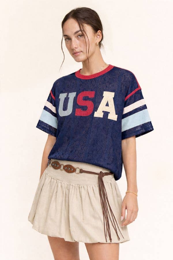 USA Patchwork Floral Lace Top &amp; Inner Tank Set