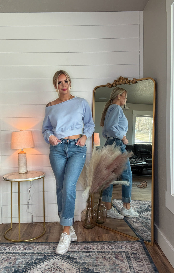 The Aria Off-Shoulder Sweatshirt - Timber & Velvet Boutique 