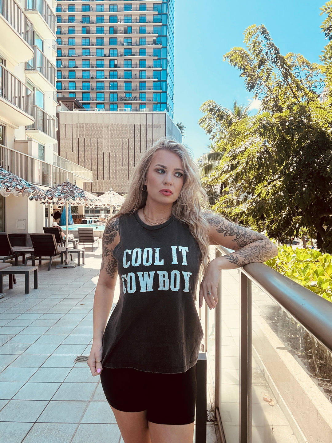 Cool it cowboy tank- Cool it cowboy graphic muscle tank top