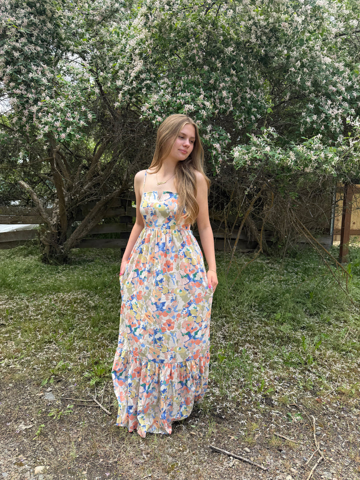 Sierra Abstract Floral Tie-Back Maxi Dress