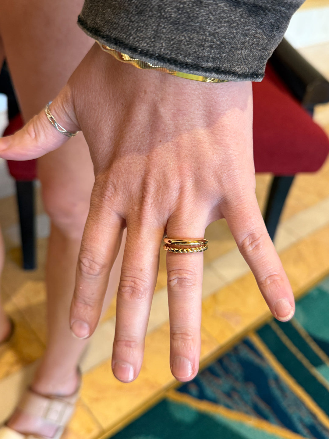 Solstice Wrap Ring -  layered, open-wrap design, adjustable, gold 