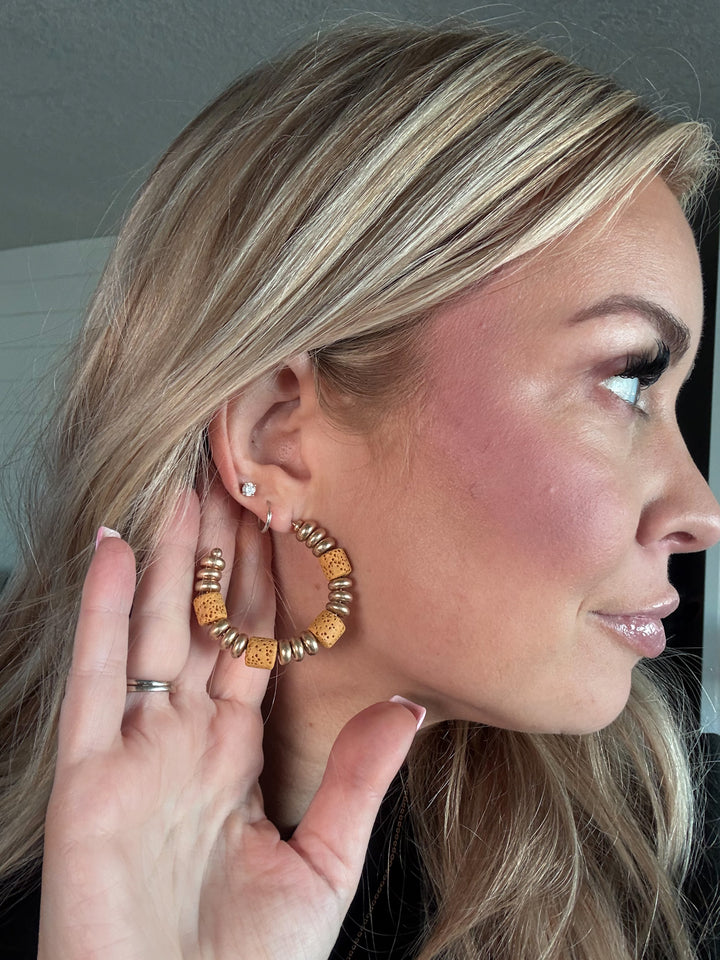 Golden Glow Hoops - gold-tone accents and textured beads hoop earrings