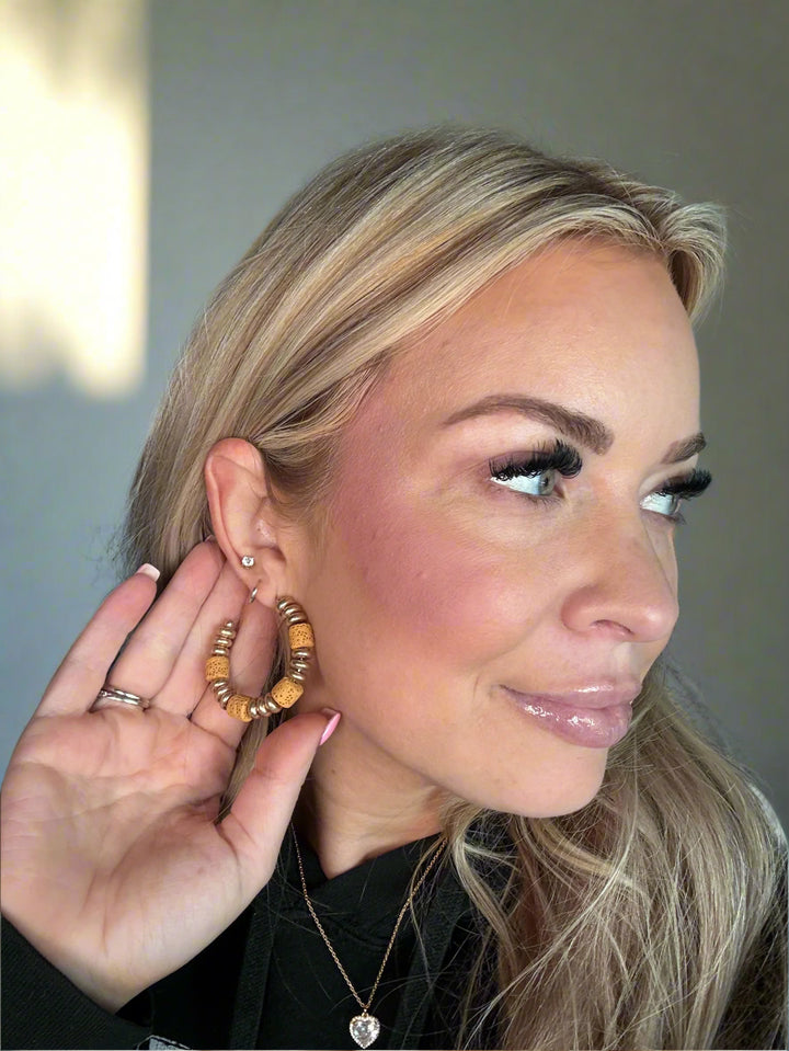 Golden Glow Hoops - gold-tone accents and textured beads hoop earrings