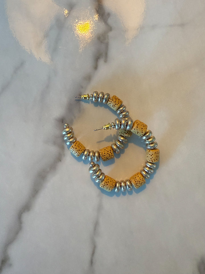 Golden Glow Hoops - gold-tone accents and textured beads hoop earrings