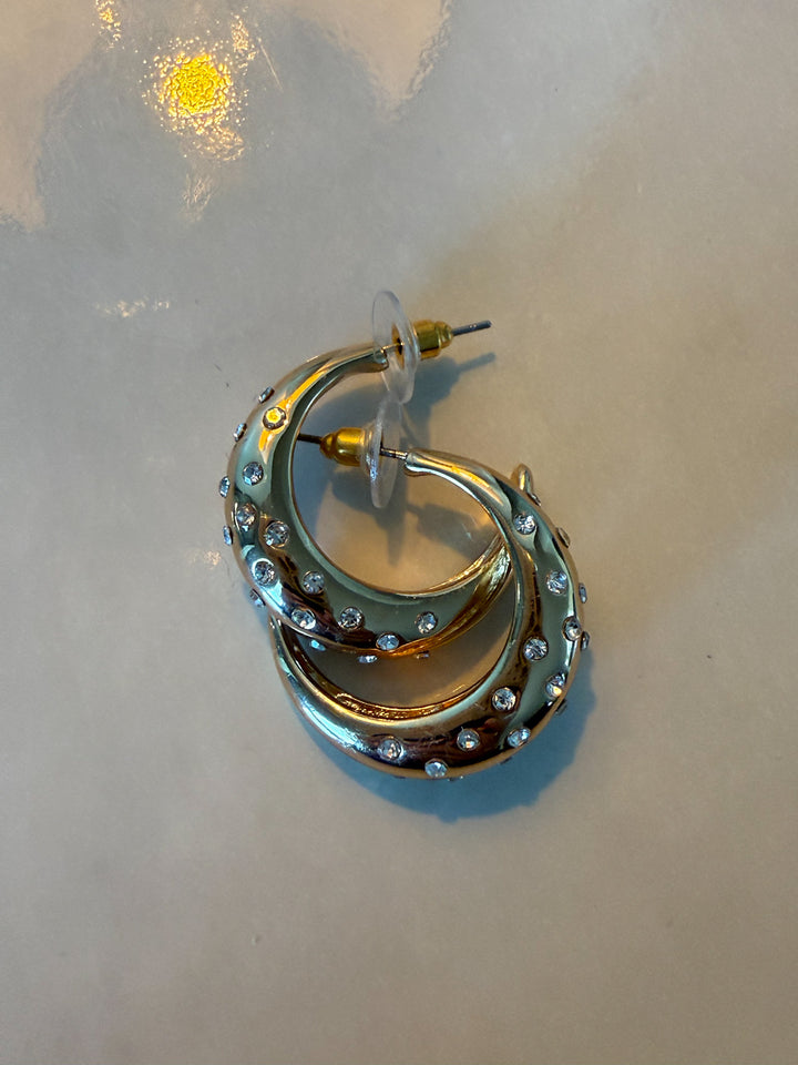 Moonlit Cascade Hoops - curved crescent shape and subtle gemstone-like accents hoop earrings 