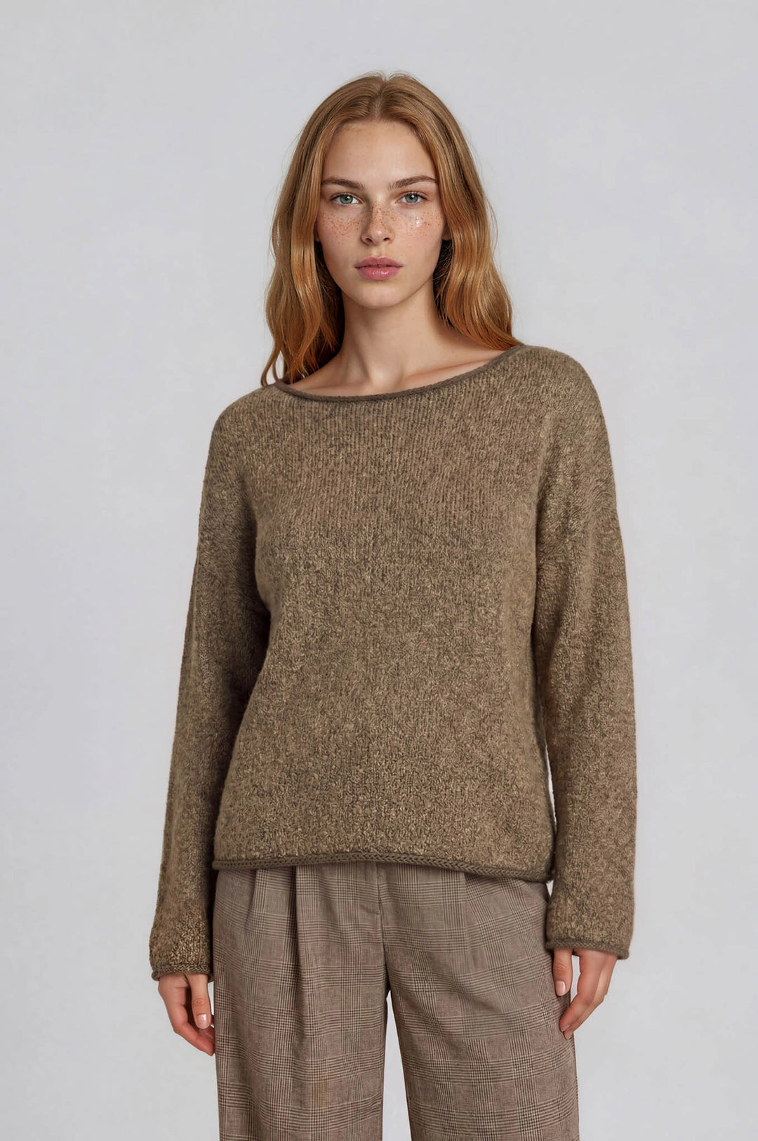The Piper Boat Neck Knit Sweater – Light Mocha