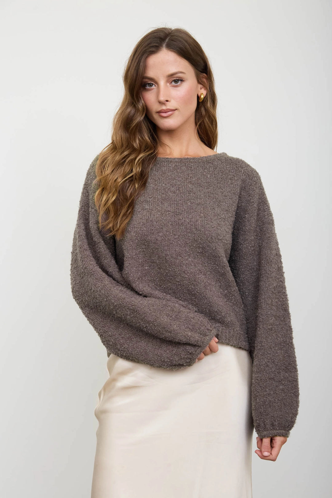 Agnes Mocha Textured Knit Pullover Sweater