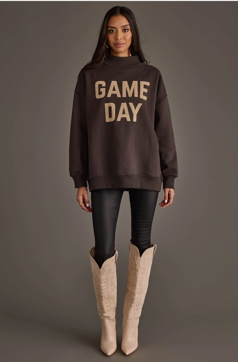 Reversible "Game Day" &amp; "Sunday Funday" Mock Neck Sweatshirt – Charcoal/Heather Grey