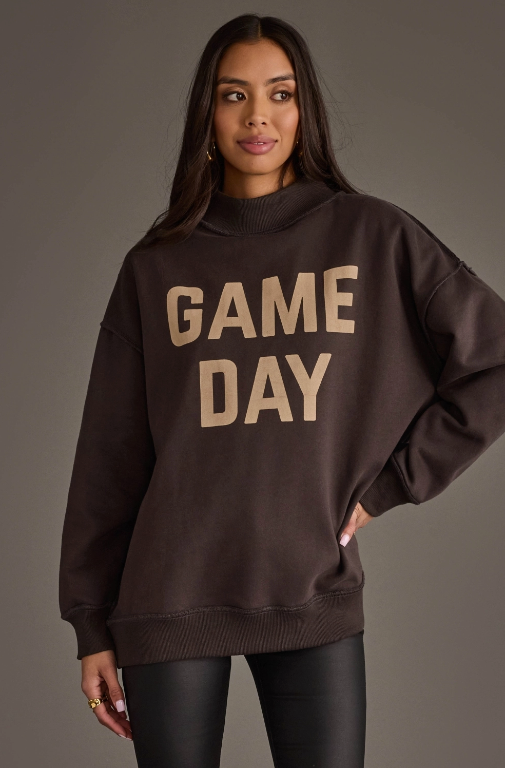 Reversible "Game Day" &amp; "Sunday Funday" Mock Neck Sweatshirt – Charcoal/Heather Grey