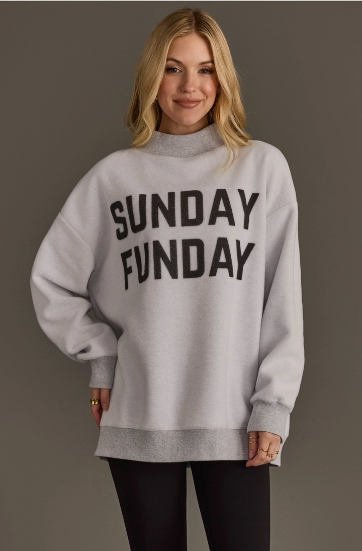 Reversible "Game Day" &amp; "Sunday Funday" Mock Neck Sweatshirt – Charcoal/Heather Grey