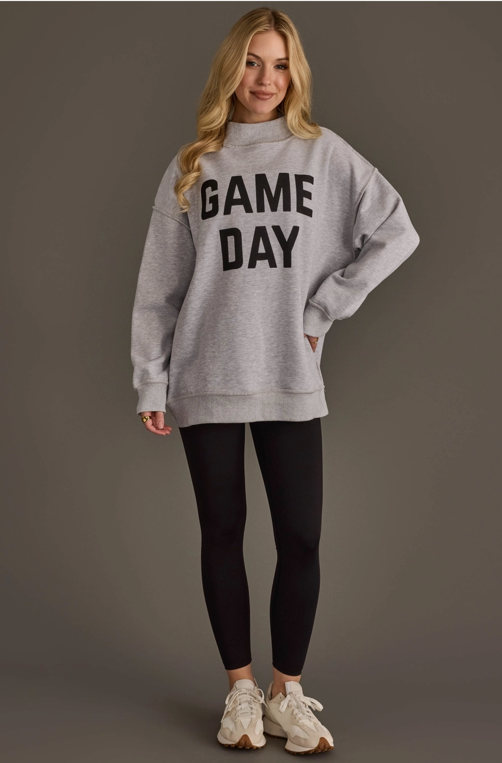 Reversible "Game Day" &amp; "Sunday Funday" Mock Neck Sweatshirt – Charcoal/Heather Grey