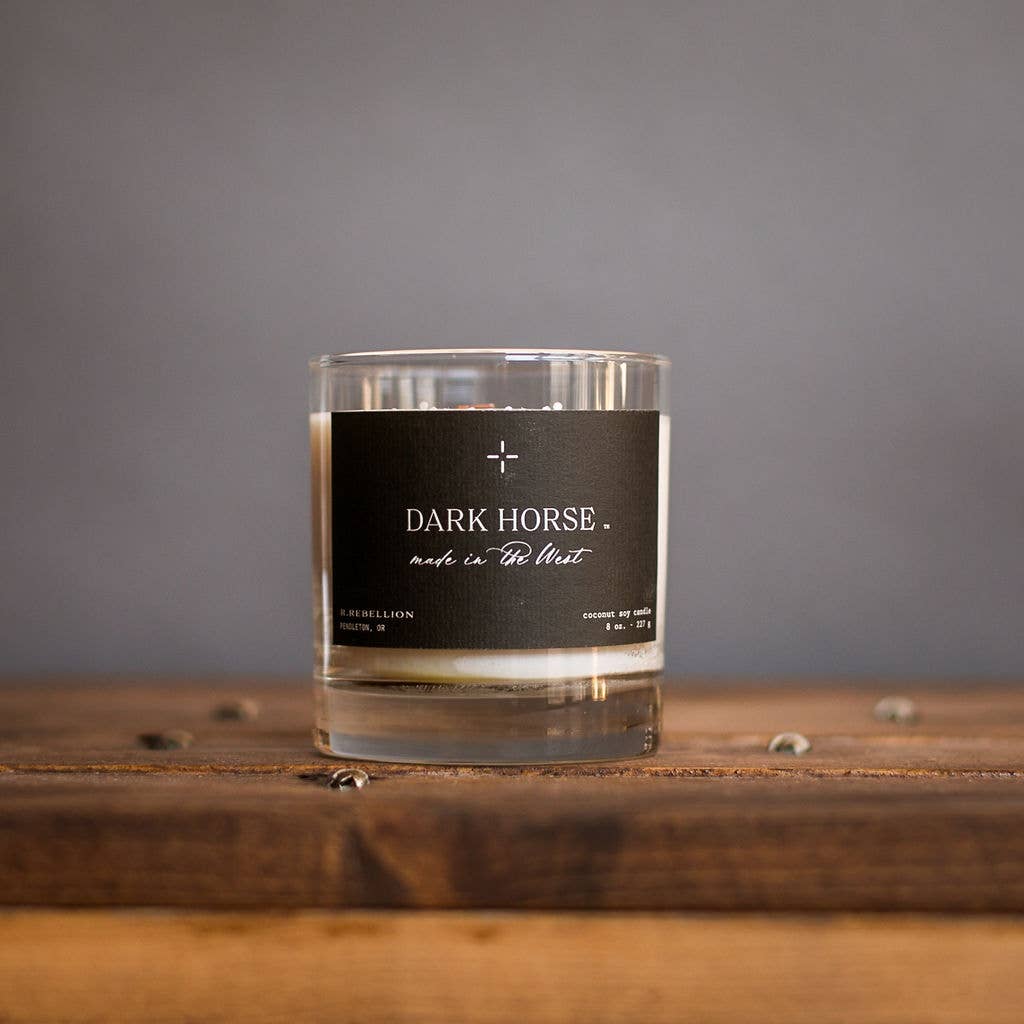 Dark Horse Crackling Wood Wick Candle | Natural Coconut Soy Wax | 8oz