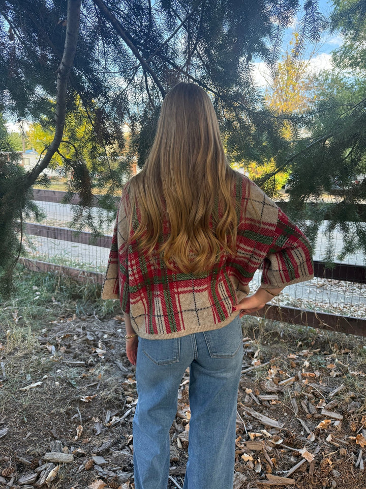 Agatha Plaid 3/4 Sleeve Knit Pullover - Stand Collar Sweater - Timber &amp; Velvet Boutique
