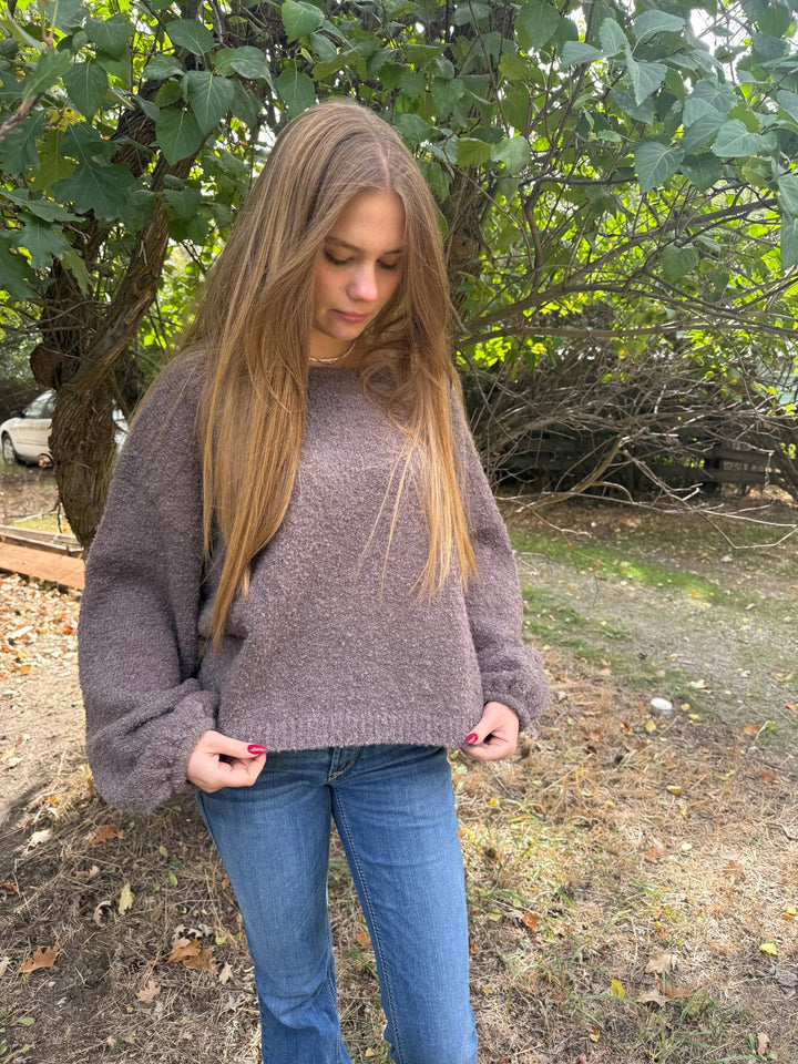 Agnes Mocha Textured Knit Pullover Sweater - Timber &amp; Velvet Boutique