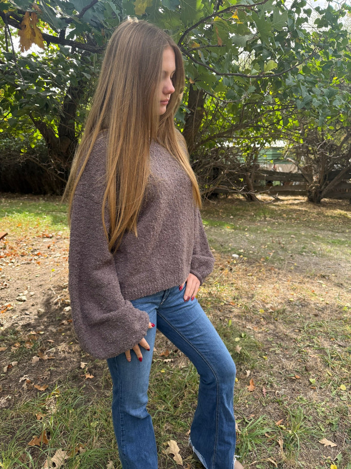 Agnes Mocha Textured Knit Pullover Sweater - Timber &amp; Velvet Boutique