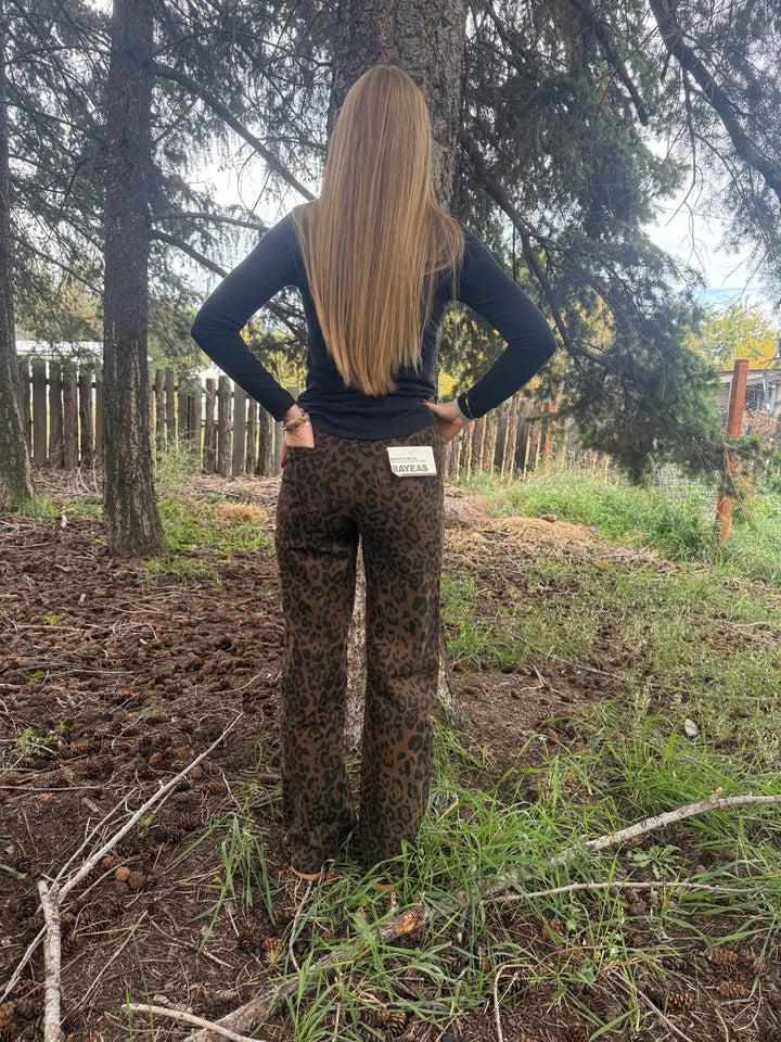 Bayeas High-Rise Leopard Print Straight Leg Pants – Coffee Brown - Timber &amp; Velvet Boutique
