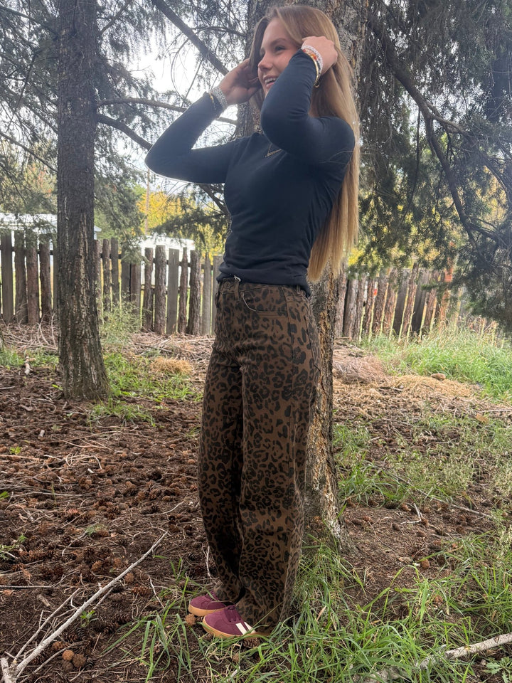Bayeas High-Rise Leopard Print Straight Leg Pants – Coffee Brown - Timber &amp; Velvet Boutique