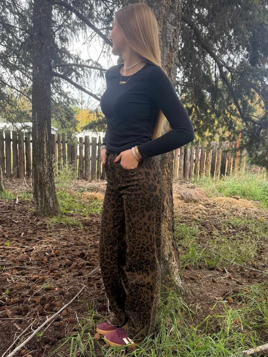 Bayeas High-Rise Leopard Print Straight Leg Pants – Coffee Brown - Timber &amp; Velvet Boutique