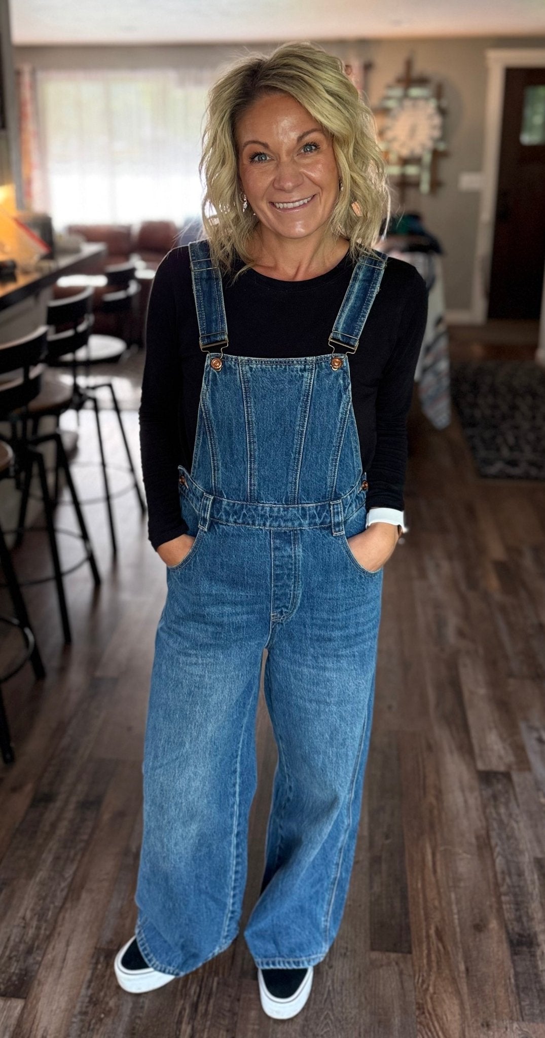 Bayeas Star-Patch Distressed Denim Overalls - Loose Fit Mid-Wash - Timber &amp; Velvet Boutique