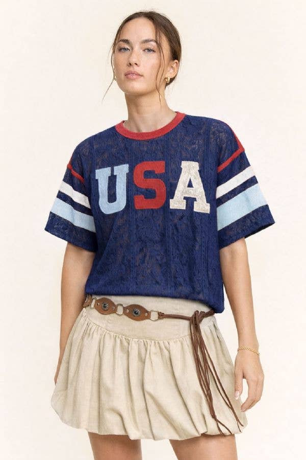 USA Patchwork Floral Lace Top &amp; Inner Tank Set