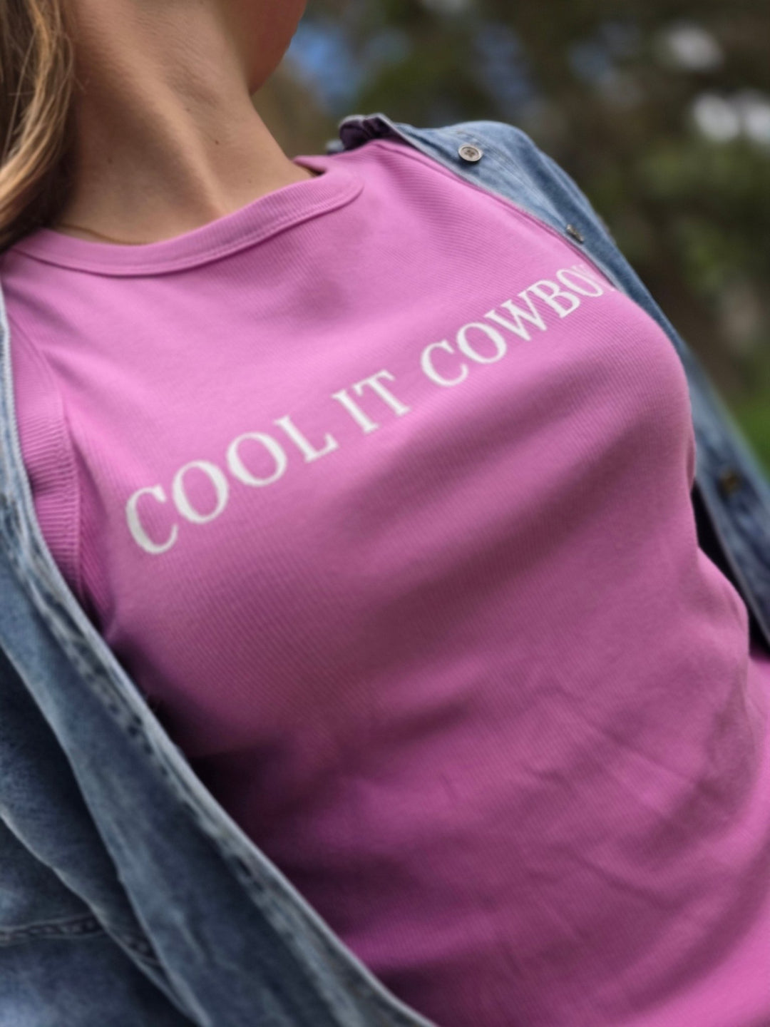 "Cool It Cowboy" Vibrant Pink Ribbed Graphic Tank Top - Timber &amp; Velvet Boutique