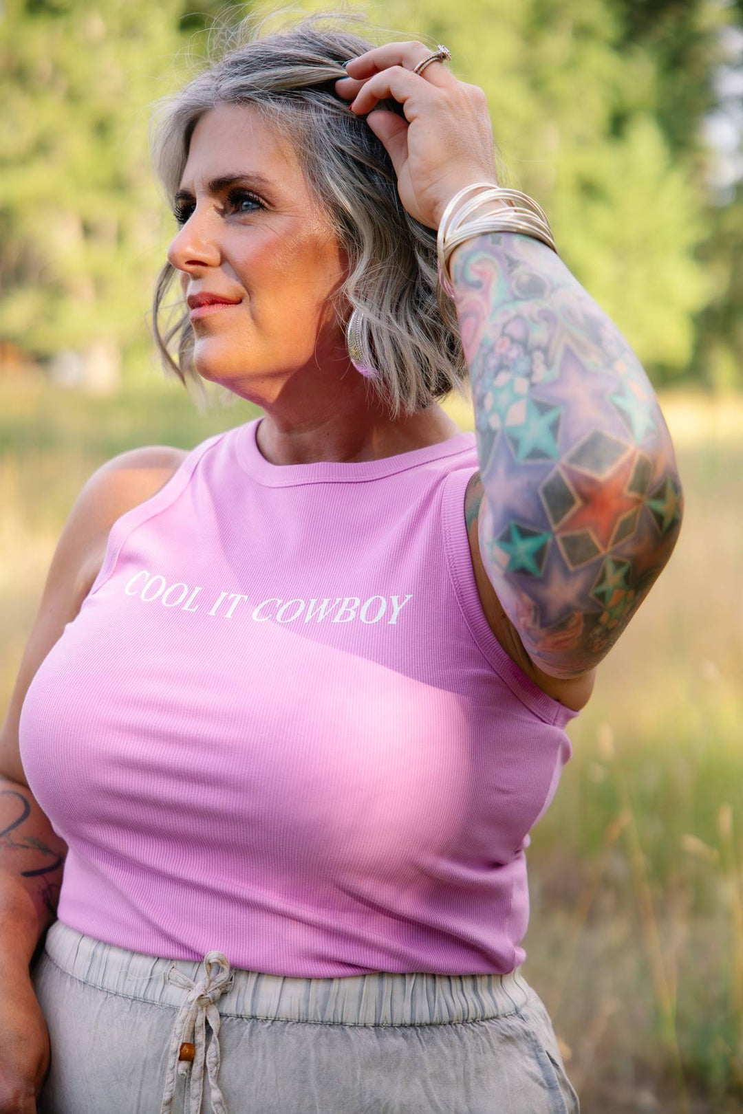 "Cool It Cowboy" Vibrant Pink Ribbed Graphic Tank Top - Timber & Velvet Boutique