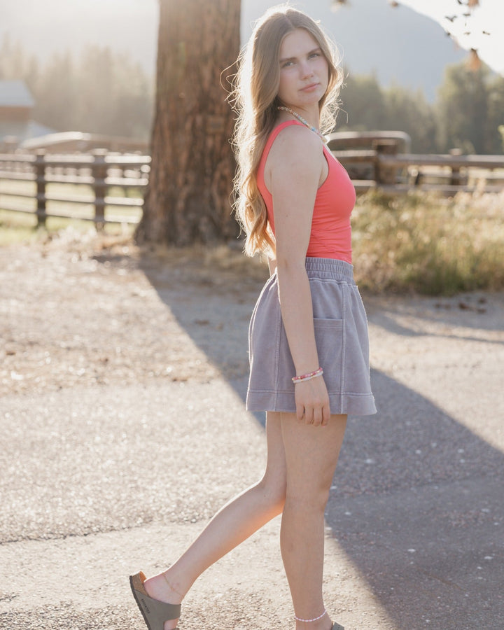Emmylou Vintage Mineral Wash French Terry Skort with Built-in Shorts - Timber &amp; Velvet Boutique
