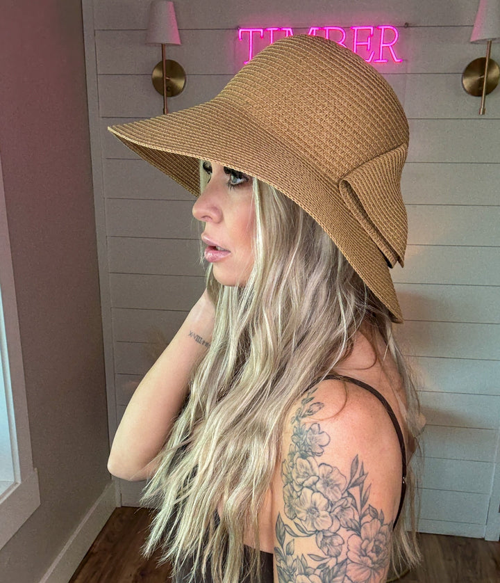 Golden Bow Straw Hat - Timber &amp; Velvet Boutique