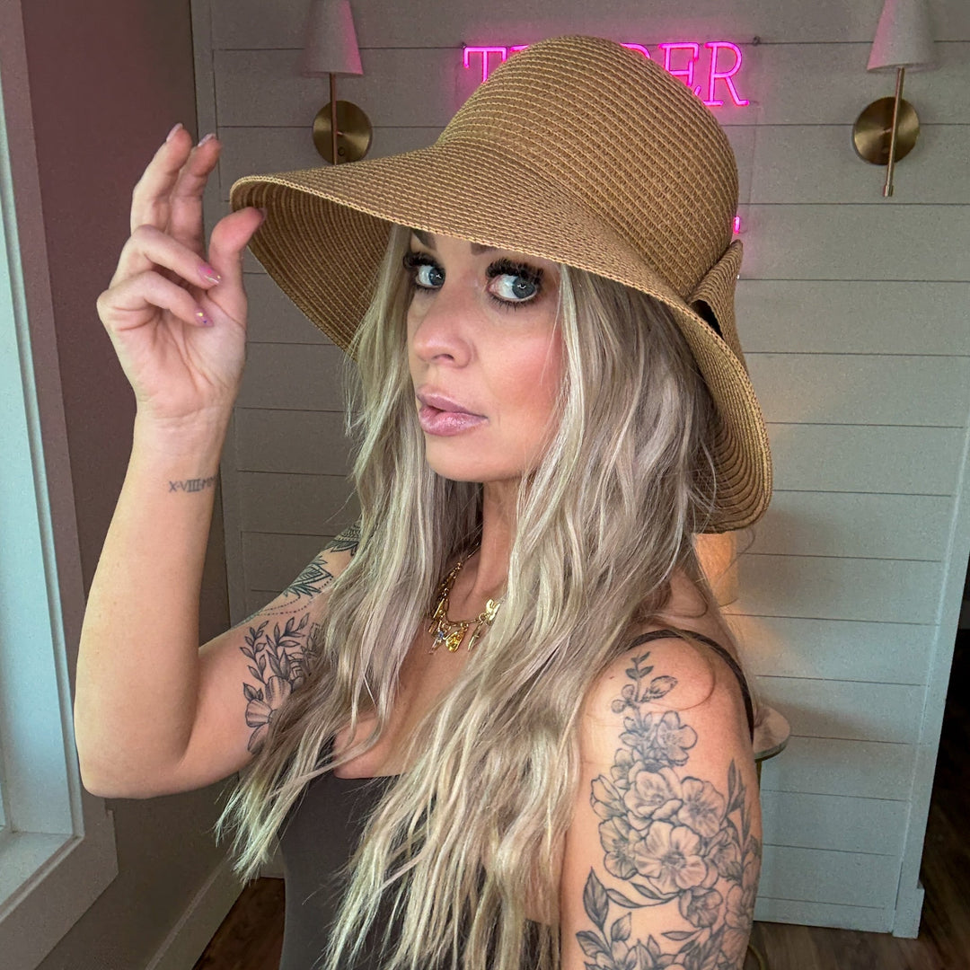 Golden Bow Straw Hat - Timber &amp; Velvet Boutique