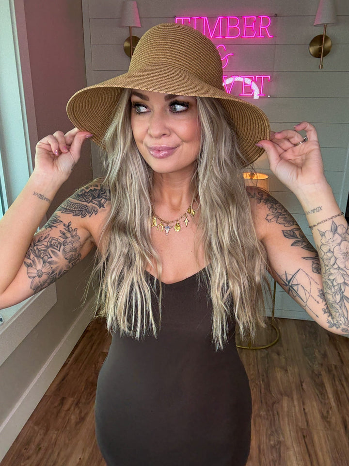 Golden Bow Straw Hat - Timber &amp; Velvet Boutique