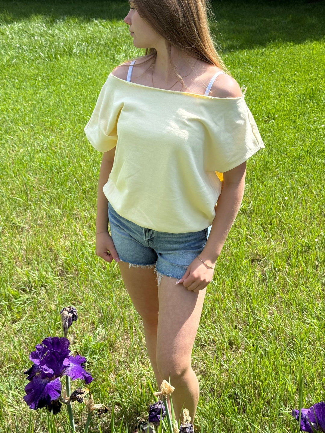 Lainey French Terry Off-Shoulder Short Sleeve Top - Timber &amp; Velvet Boutique