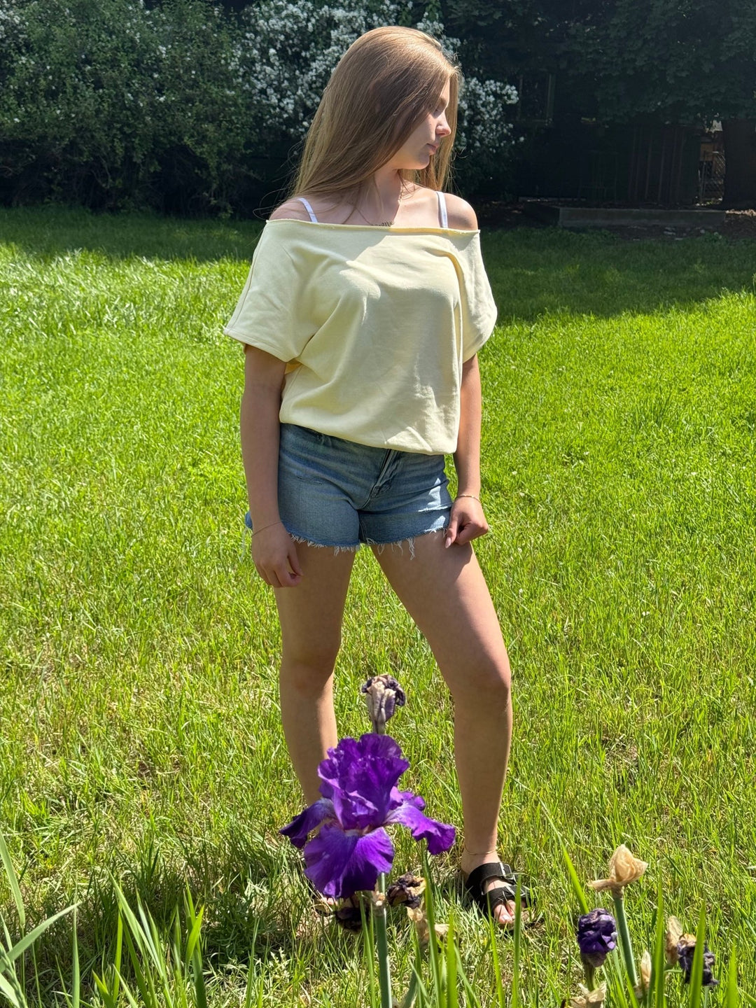 Lainey French Terry Off-Shoulder Short Sleeve Top - Timber &amp; Velvet Boutique