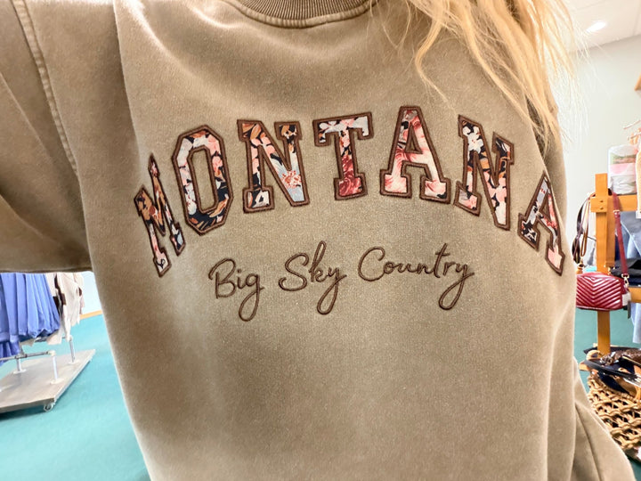 Montana Big Sky Country Floral Applique Crewneck - Timber &amp; Velvet Boutique