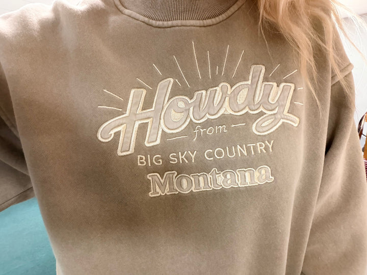Montana "Howdy" Embroidered Crewneck | Big Sky Country Premium Sweatshirt - Timber &amp; Velvet Boutique