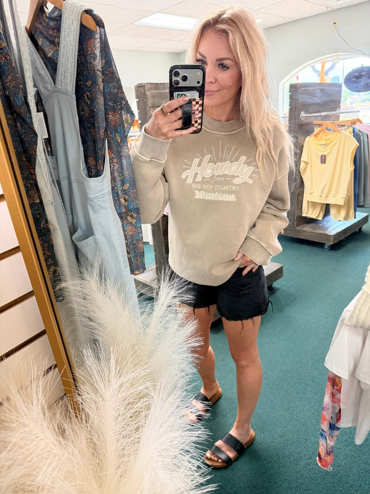Montana "Howdy" Embroidered Crewneck | Big Sky Country Premium Sweatshirt - Timber &amp; Velvet Boutique