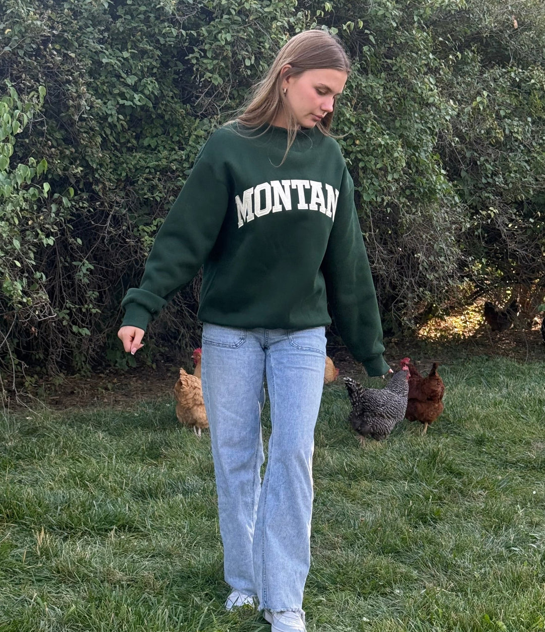 Montana Varsity Mockneck Sweatshirt – Forest Green - Timber &amp; Velvet Boutique