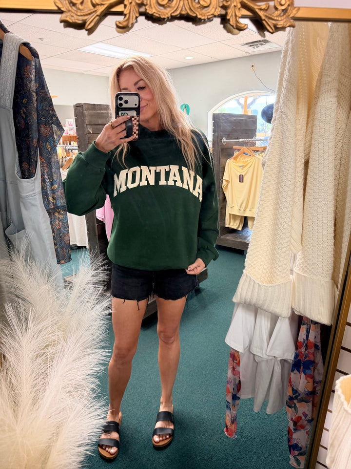 Montana Varsity Mockneck Sweatshirt – Forest Green - Timber &amp; Velvet Boutique