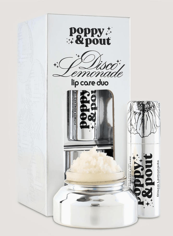 Poppy &amp; Pout Limited Edition Disco Lemonade Lip Care Duo | Natural Lip Balm &amp; Scrub Gift Set - Timber &amp; Velvet Boutique