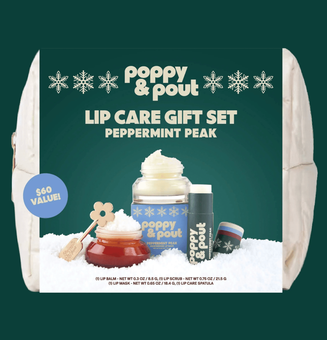 Poppy &amp; Pout Peppermint Peak Lip Care Gift Set | Retro Ski Puffer Bag Edition - Timber &amp; Velvet Boutique