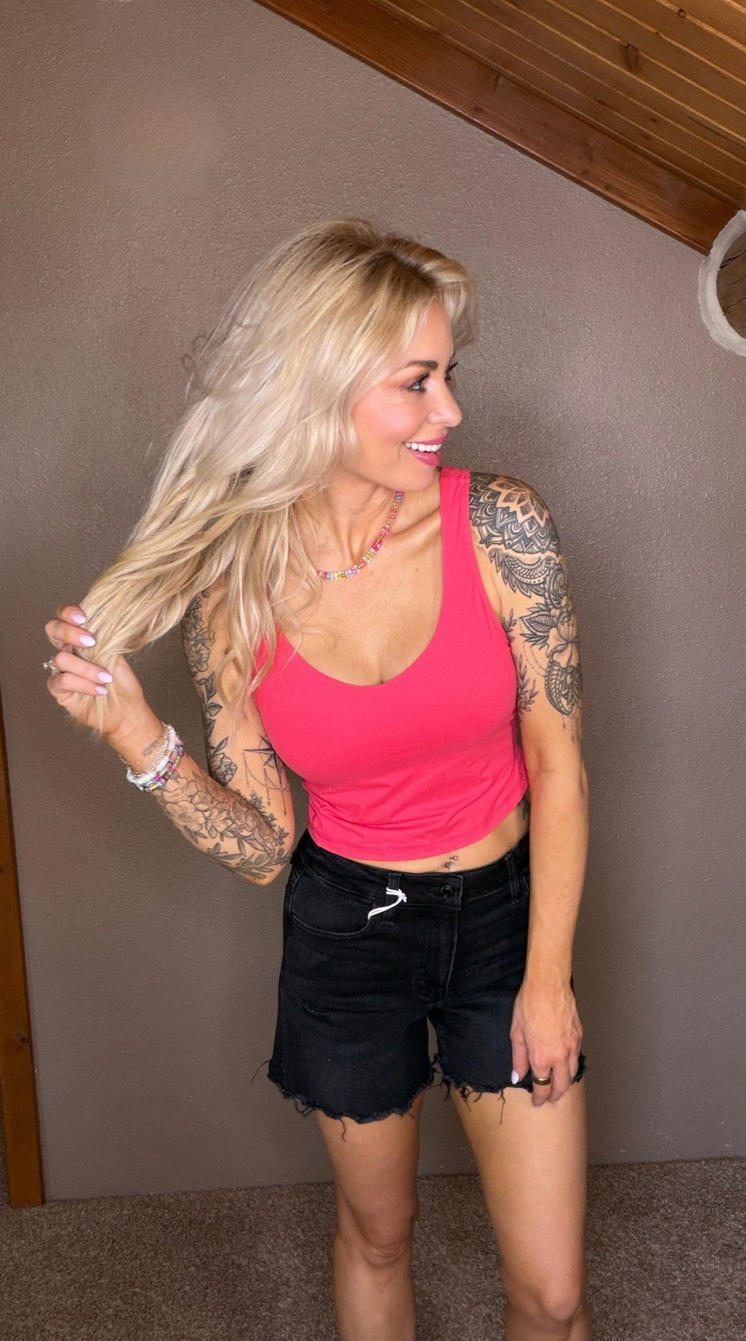 Presley Padded V - Neck Cropped Tank - Flamingo Pink - Timber &amp; Velvet Boutique
