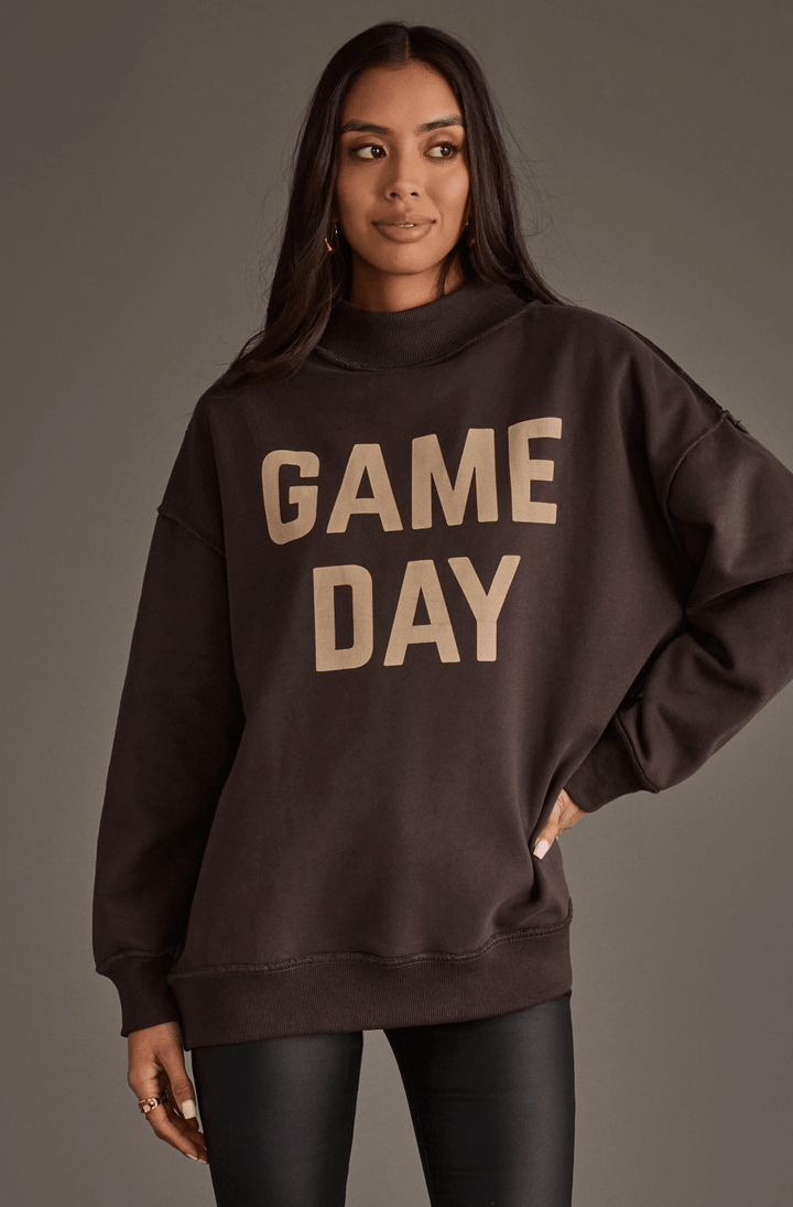 Reversible "Game Day" &amp; "Sunday Funday" Mock Neck Sweatshirt – Charcoal/Heather Grey - Timber &amp; Velvet Boutique