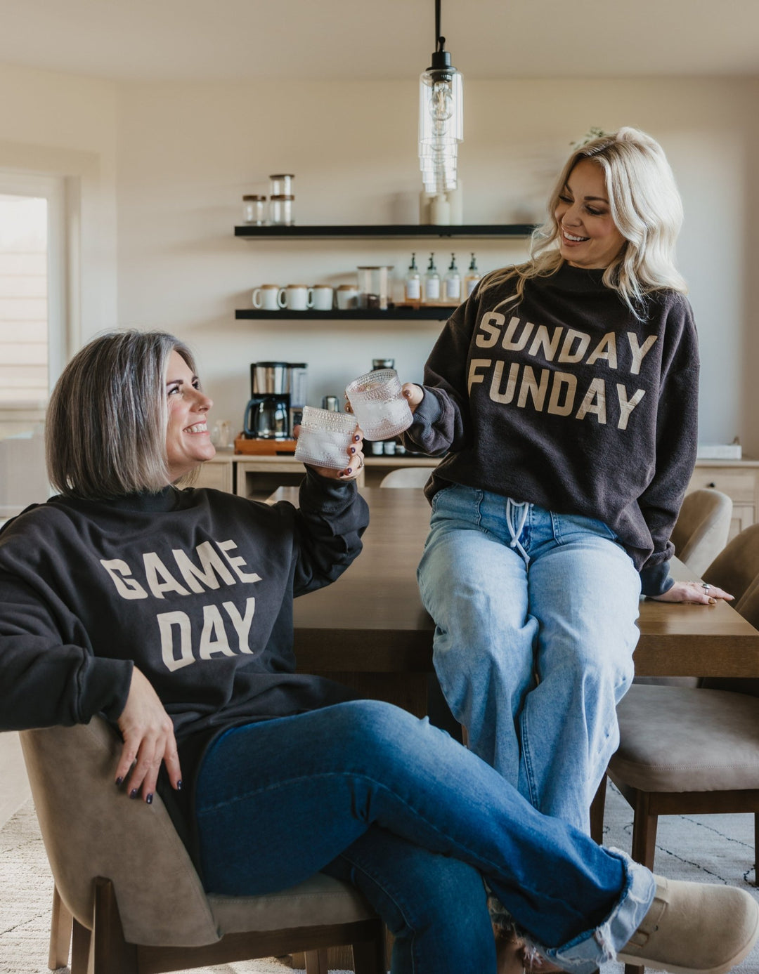 Reversible "Game Day" & "Sunday Funday" Mock Neck Sweatshirt – Charcoal/Heather Grey - Timber & Velvet Boutique