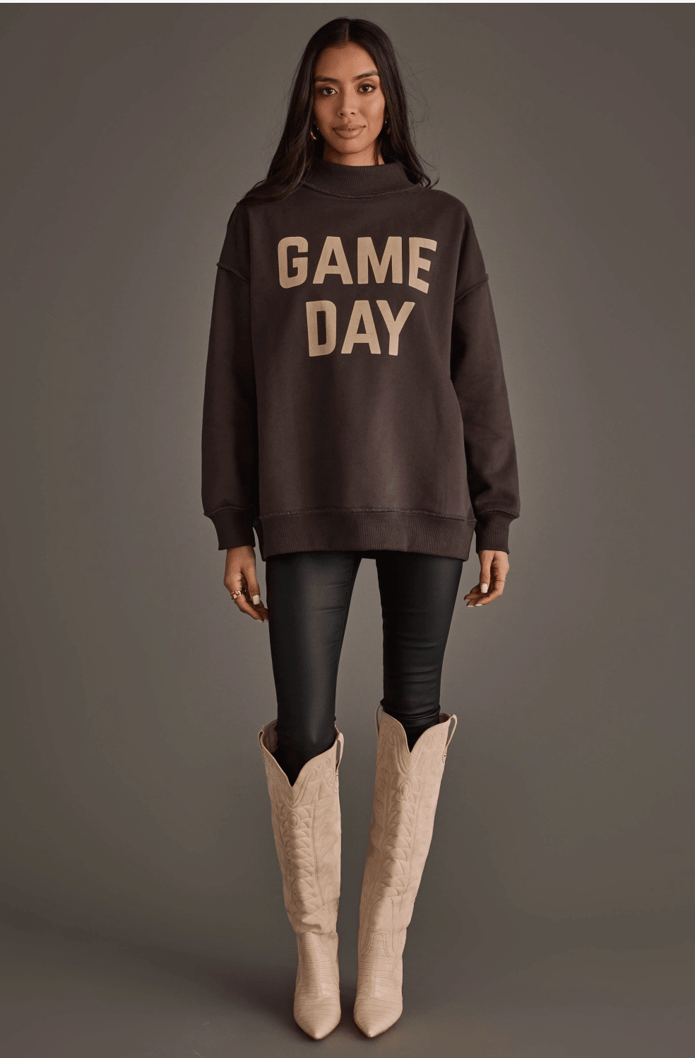 Reversible "Game Day" &amp; "Sunday Funday" Mock Neck Sweatshirt – Charcoal/Heather Grey - Timber &amp; Velvet Boutique