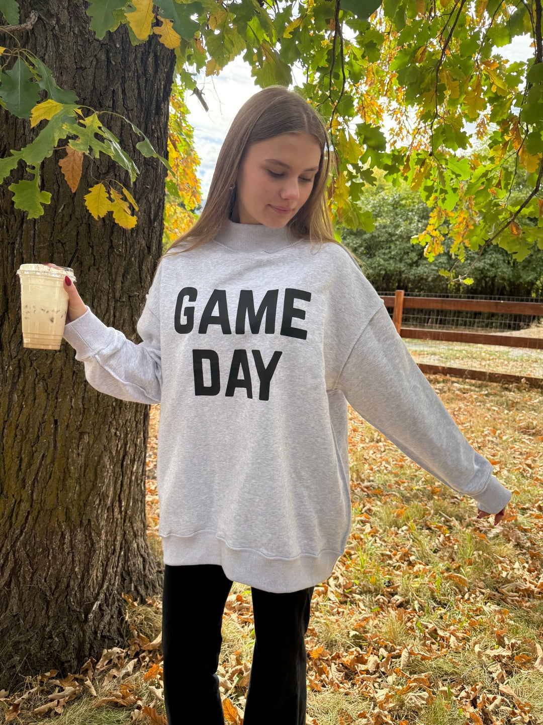 Reversible "Game Day" & "Sunday Funday" Mock Neck Sweatshirt – Charcoal/Heather Grey - Timber & Velvet Boutique
