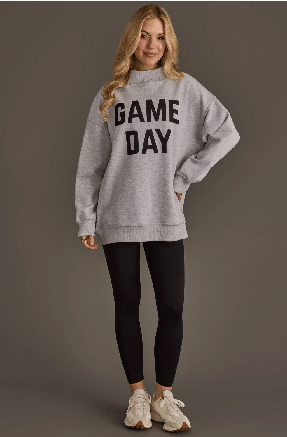 Reversible "Game Day" &amp; "Sunday Funday" Mock Neck Sweatshirt – Charcoal/Heather Grey - Timber &amp; Velvet Boutique