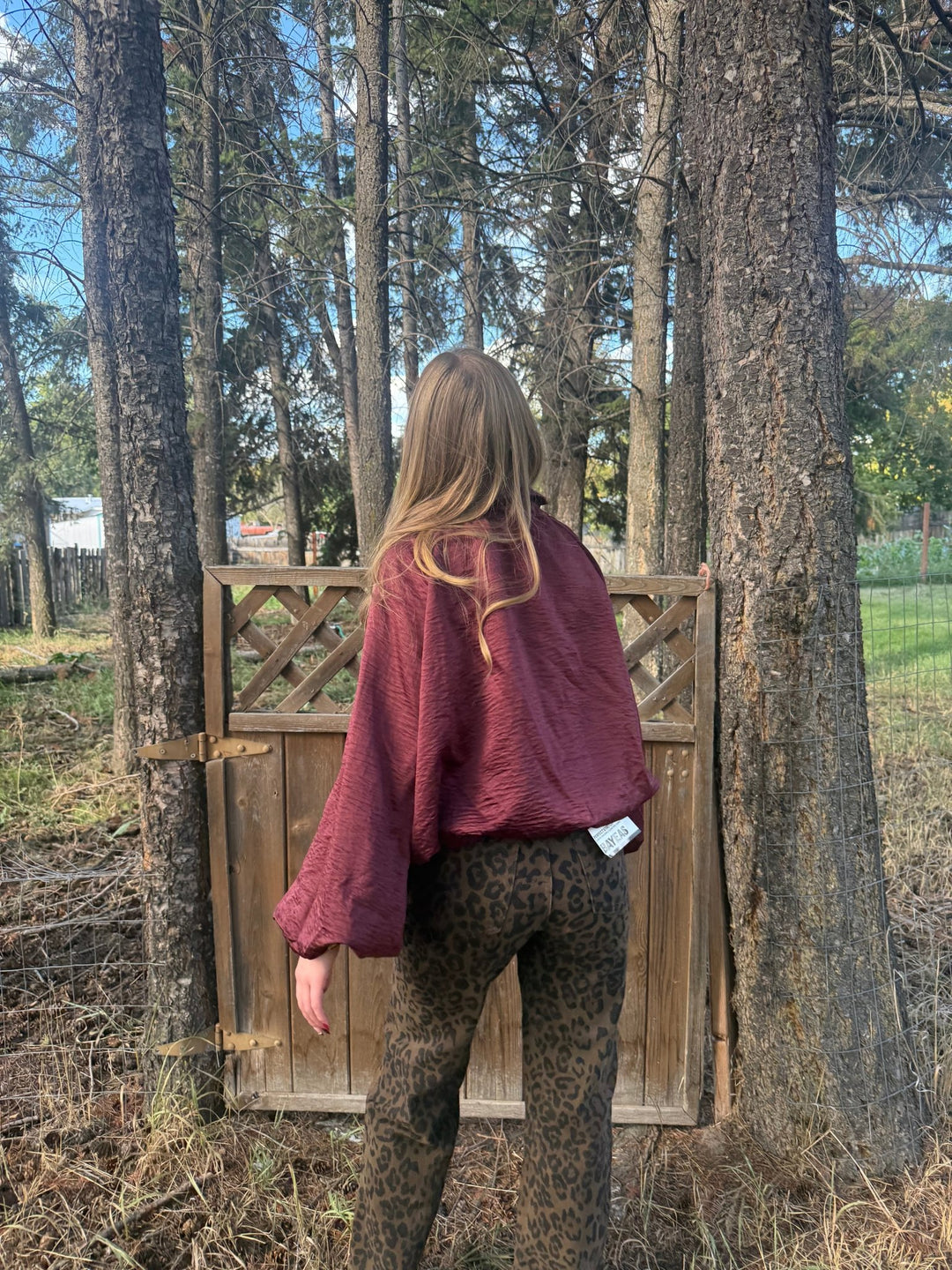 Rhiannon Ruffle Neck Poncho Sleeve Blouse - Burgundy - Timber &amp; Velvet Boutique