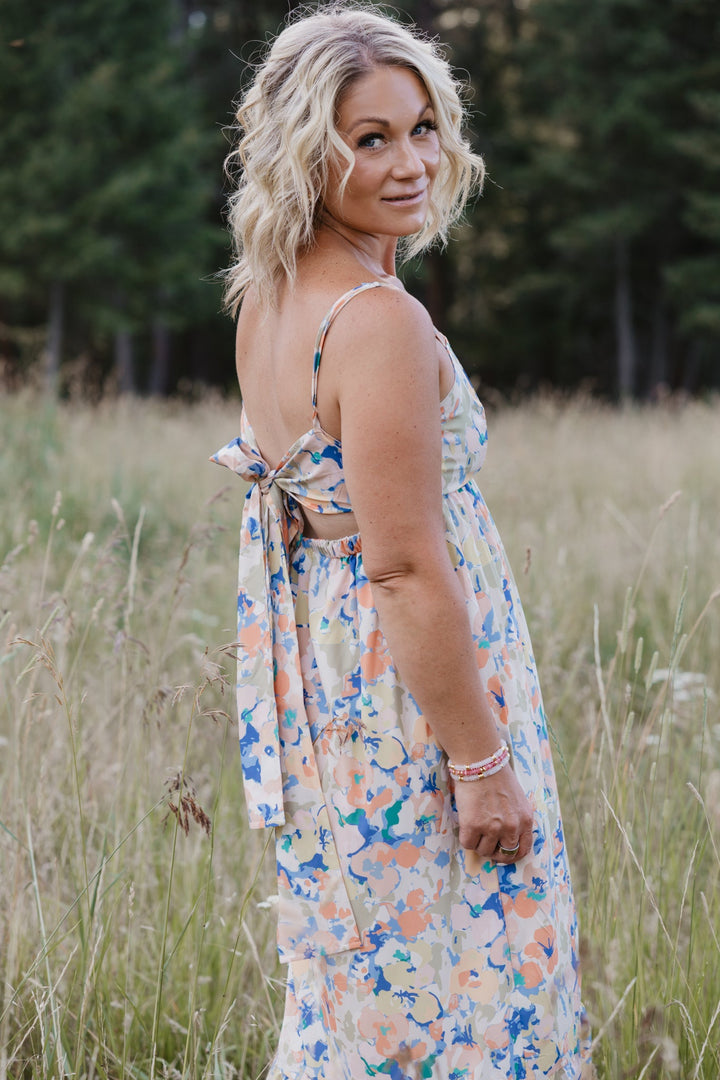 Sierra Abstract Floral Tie-Back Maxi Dress - Timber &amp; Velvet Boutique